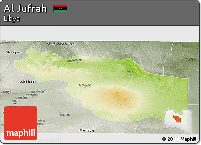 Physical Panoramic Map of Al Jufrah, semi-desaturated