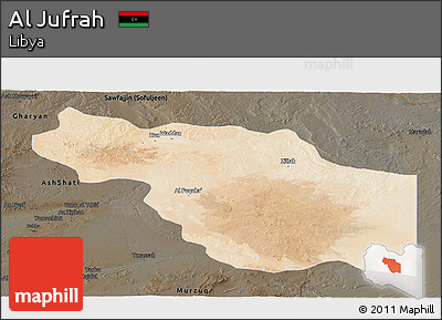 Satellite Panoramic Map of Al Jufrah, darken