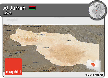 Satellite Panoramic Map of Al Jufrah, darken