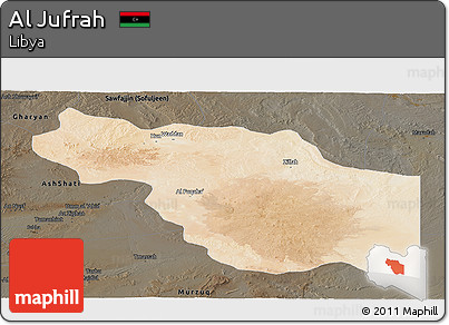 Satellite Panoramic Map of Al Jufrah, darken