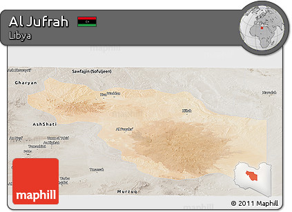Satellite Panoramic Map of Al Jufrah, semi-desaturated