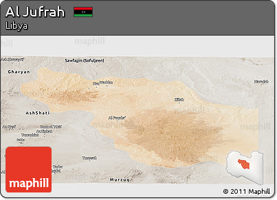 Satellite Panoramic Map of Al Jufrah, semi-desaturated