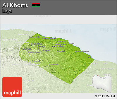 Physical 3D Map of Al Khoms, lighten