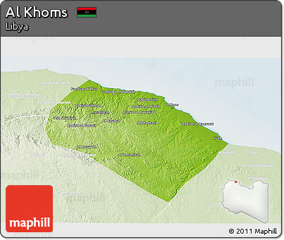 Physical 3D Map of Al Khoms, lighten