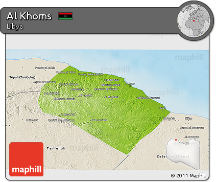 Physical 3D Map of Al Khoms, shaded relief outside