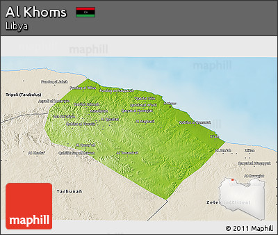 Physical 3D Map of Al Khoms, shaded relief outside