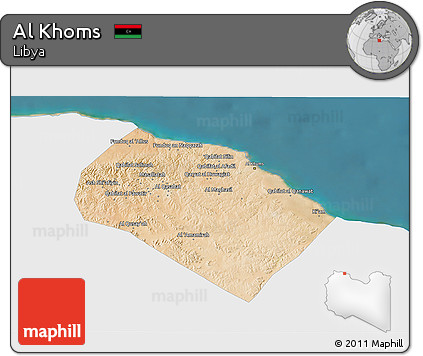 Satellite 3D Map of Al Khoms, single color outside