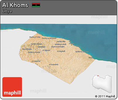 Satellite 3D Map of Al Khoms, single color outside