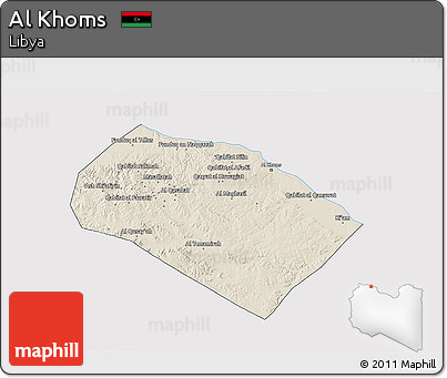 Shaded Relief 3D Map of Al Khoms, cropped outside