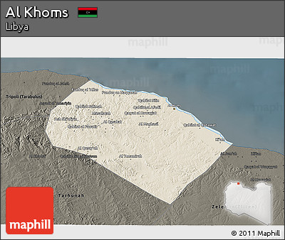 Shaded Relief 3D Map of Al Khoms, darken