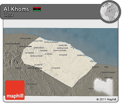 Shaded Relief 3D Map of Al Khoms, darken