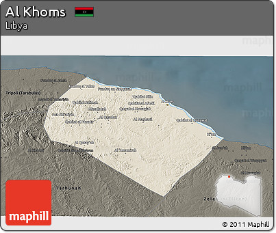 Shaded Relief 3D Map of Al Khoms, darken
