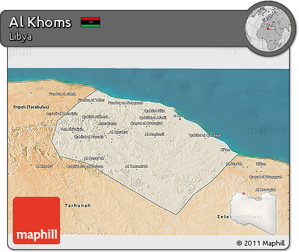 Shaded Relief 3D Map of Al Khoms, satellite outside