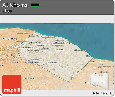 Shaded Relief 3D Map of Al Khoms, satellite outside