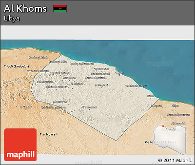 Shaded Relief 3D Map of Al Khoms, satellite outside
