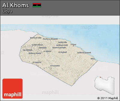 Shaded Relief 3D Map of Al Khoms, single color outside