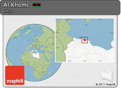 Savanna Style Location Map of Al Khoms, highlighted country