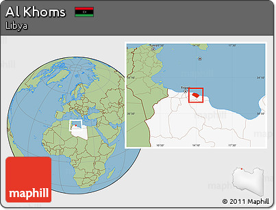 Savanna Style Location Map of Al Khoms, highlighted country