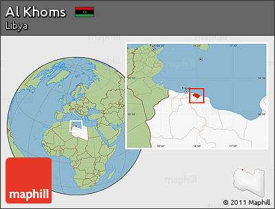 Savanna Style Location Map of Al Khoms, highlighted country