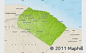 Physical Map of Al Khoms, shaded relief outside