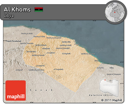 Satellite Map of Al Khoms, semi-desaturated