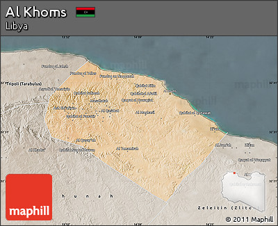 Satellite Map of Al Khoms, semi-desaturated