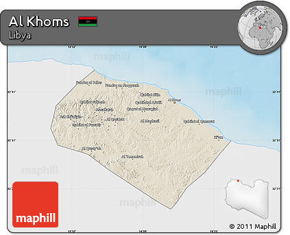 Shaded Relief Map of Al Khoms, single color outside