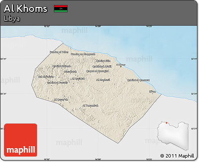 Shaded Relief Map of Al Khoms, single color outside