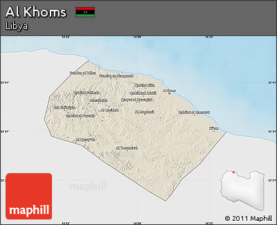 Shaded Relief Map of Al Khoms, single color outside