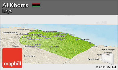 Physical Panoramic Map of Al Khoms, shaded relief outside