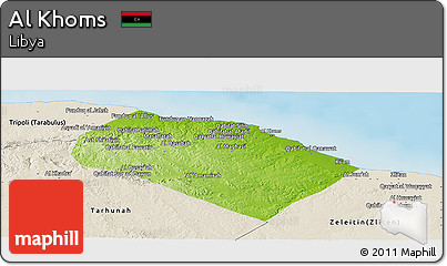 Physical Panoramic Map of Al Khoms, shaded relief outside