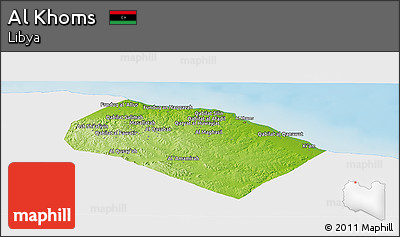 Physical Panoramic Map of Al Khoms, single color outside