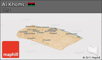 Satellite Panoramic Map of Al Khoms, cropped outside
