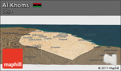 Satellite Panoramic Map of Al Khoms, darken