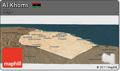 Satellite Panoramic Map of Al Khoms, darken