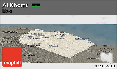 Shaded Relief Panoramic Map of Al Khoms, darken