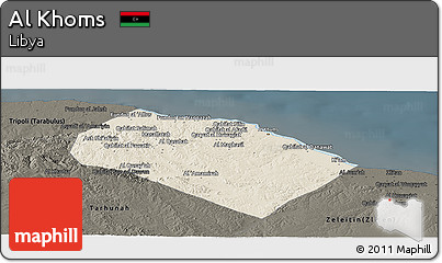 Shaded Relief Panoramic Map of Al Khoms, darken
