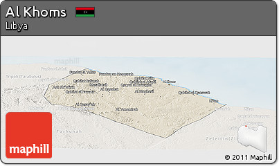 Shaded Relief Panoramic Map of Al Khoms, lighten