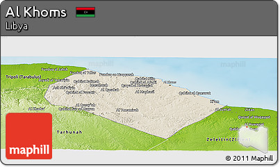 Shaded Relief Panoramic Map of Al Khoms, physical outside