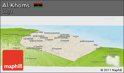 Shaded Relief Panoramic Map of Al Khoms, physical outside
