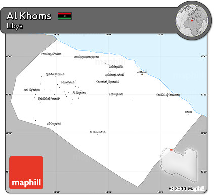 Gray Simple Map of Al Khoms, single color outside
