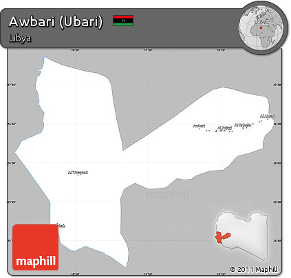 Gray Simple Map of Awbari (Ubari), single color outside