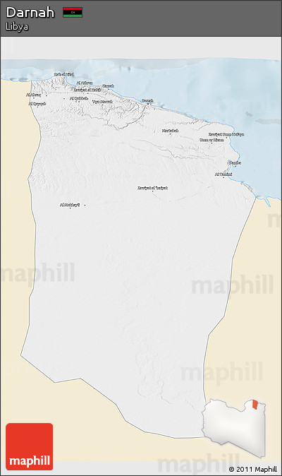 Classic Style 3D Map of Darnah, single color outside
