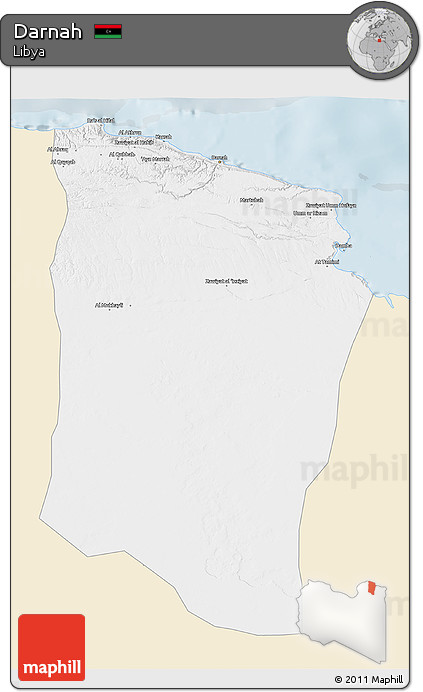 Classic Style 3D Map of Darnah, single color outside