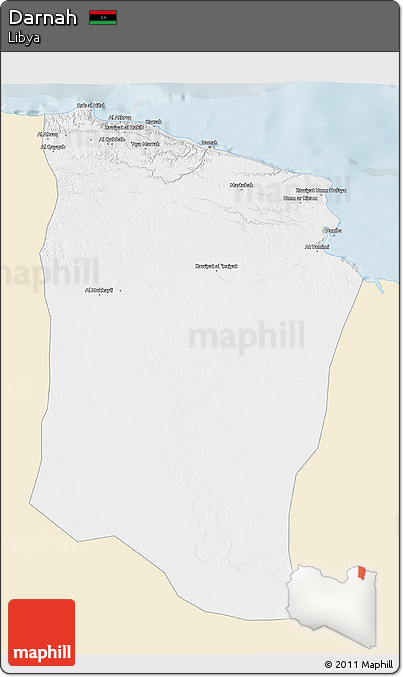 Classic Style 3D Map of Darnah, single color outside