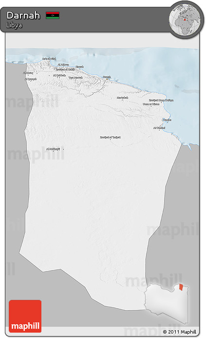 Gray 3D Map of Darnah, single color outside