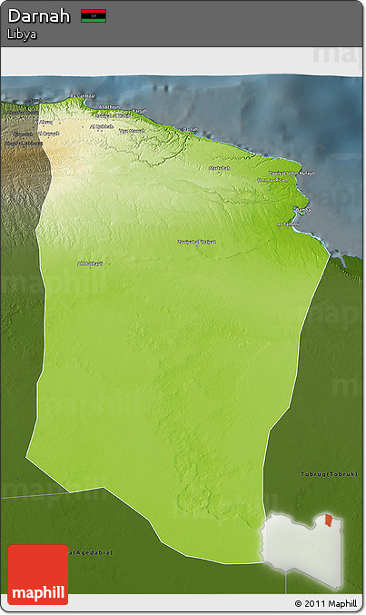 Physical 3D Map of Darnah, darken