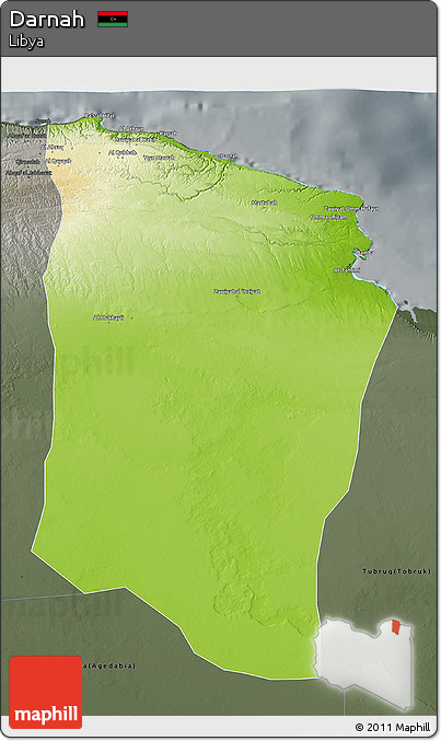 Physical 3D Map of Darnah, darken, semi-desaturated
