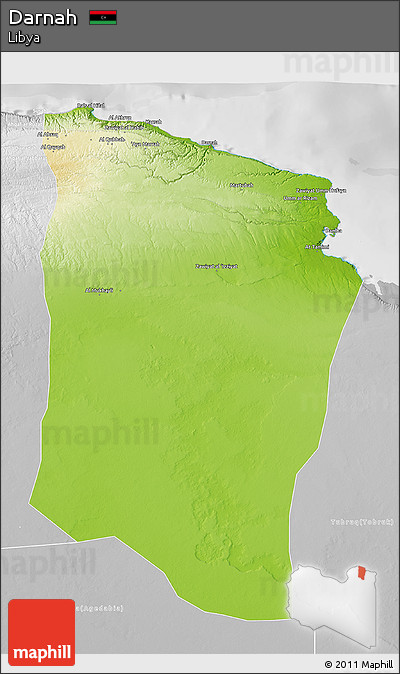 Physical 3D Map of Darnah, lighten, desaturated
