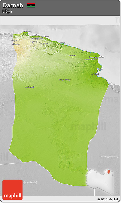 Physical 3D Map of Darnah, lighten, desaturated